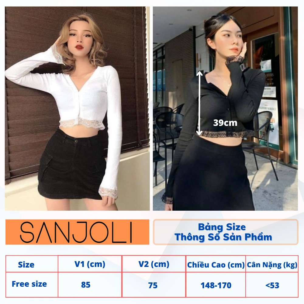 Áo Croptop Tay Dài SANJOLI Áo Cardigan Nữ Kiểu Ôm Body Sexy Bánh Bèo Thiết kế Hở Ngực Phối Ren Trắng Đen AO031