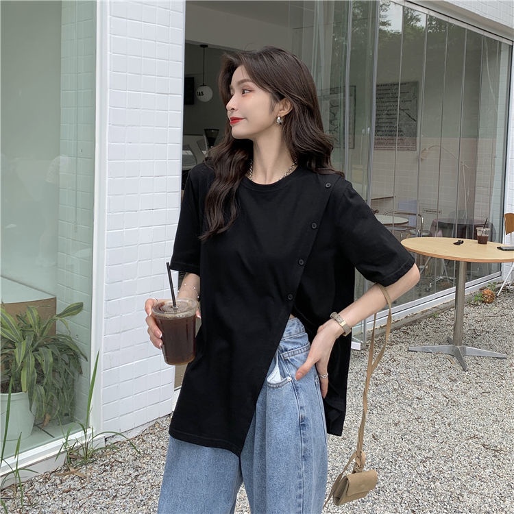 Áo Thun Xẻ Tà Dáng Rộng Ngắn Tay Thời Trang Cá Tính 2022