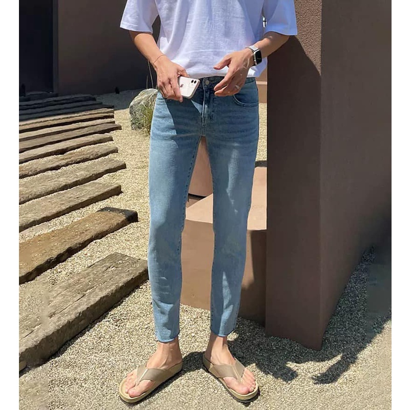 KÈM ẢNH THẬT Quần Jean Skinny Nam Màu Xanh Cắt Gấu Cao Cấp From Dáng Ôm Nhẹ Trẻ Trung Năng Động mã 897