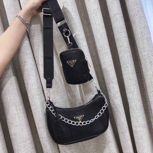 Set túi ví thời trang nữ prada da trơn 🧡🧡🧡 freeship 🧡🧡🧡 túi xách nữ set 2 túi ví