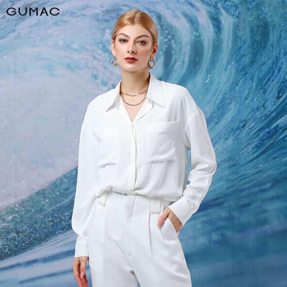 [Mã WABRGU33 giảm 10% tối đa 30k đơn từ 99K] Áo sơ mi nữ GUMAC 2 túi vuông basic, 2 màu đủ size AA12102