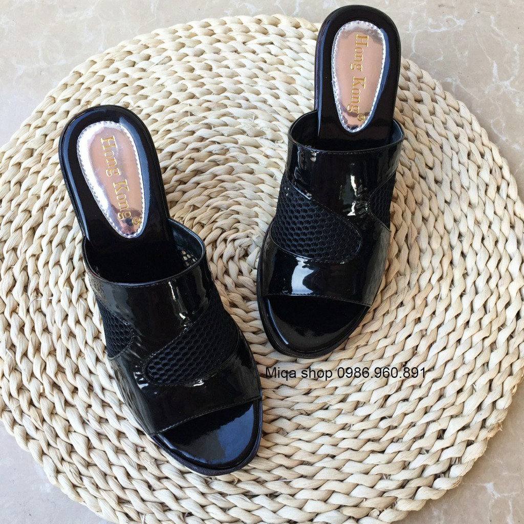 Dép cao gót phối lưới cao cấp 7cm - Êm chân, tôn dáng - Dép cho mẹ, cho bà - Giày dép trung niên