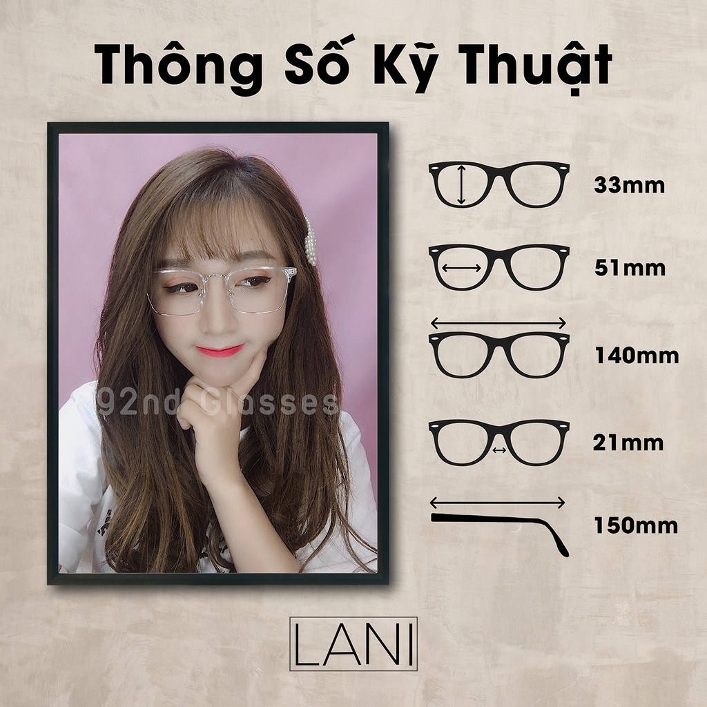 Gọng Kính Cận Vuông nam nữ Vintage nhựa dẻo phụ kiện thời trang Lani 770 - Lắp Mắt Cận Theo Yêu Cầu