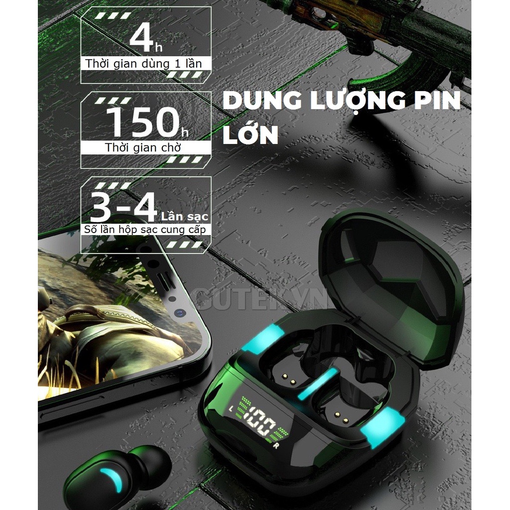 Tai nghe gaming bluetooth không dây TWS có mic độ trễ thấp pin trâu âm bass mạnh mẽ - Gutek G7S