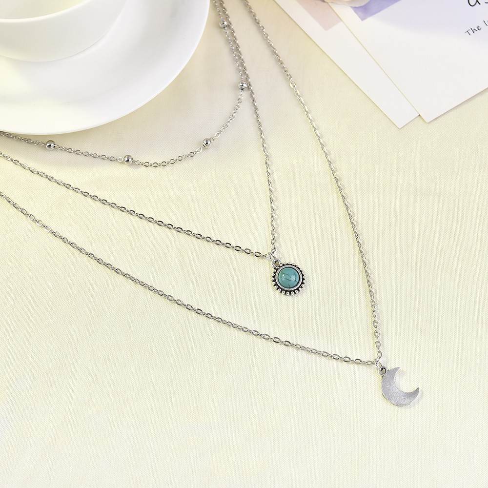 Dây chuyền nhiều lớp mặt trăng lưỡi liềm phong cách Boho