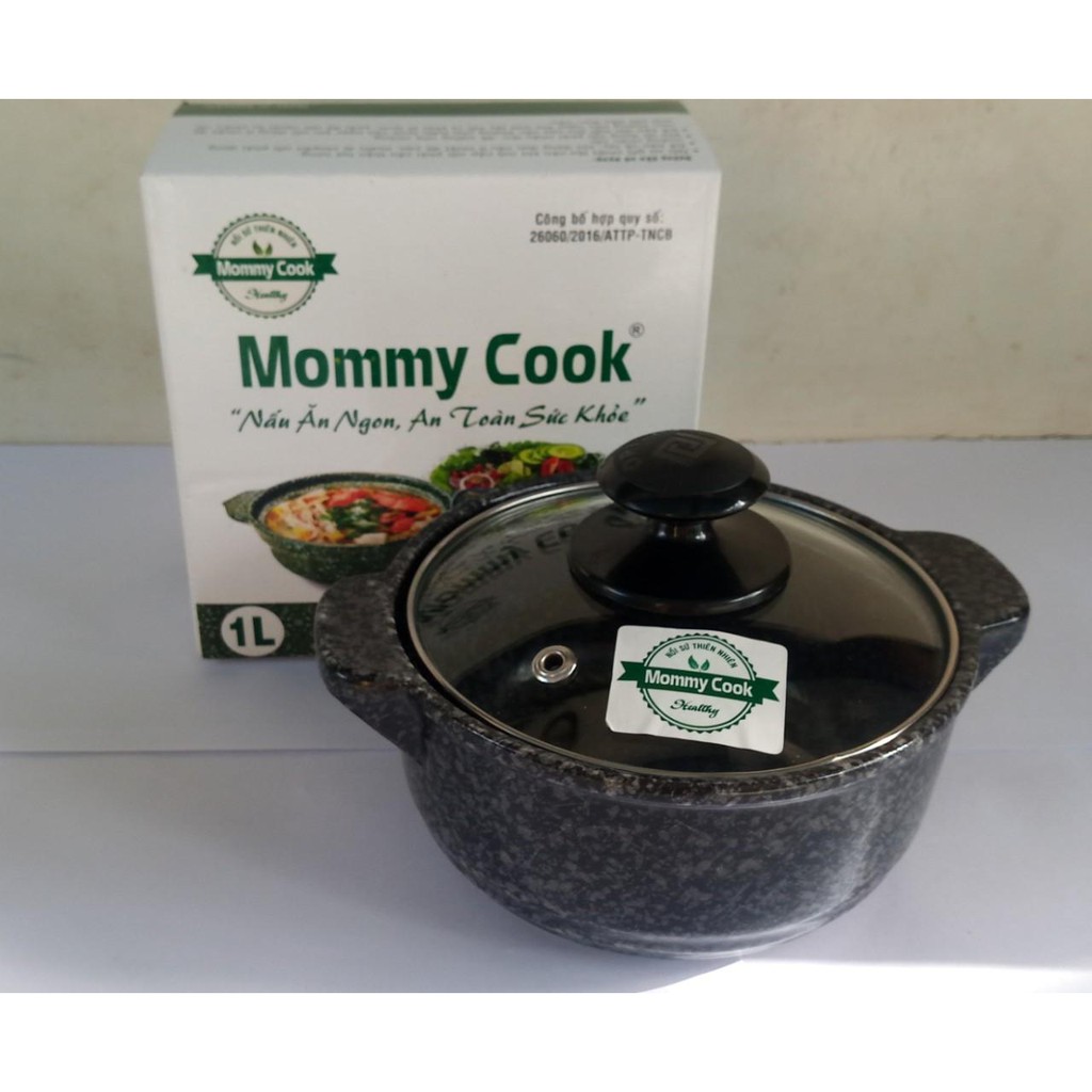 Nồi sứ sâu vân đá hoa cương MommyCook từ 1.0 lít đến 2.5 lít..tặng 5 Muỗng inox