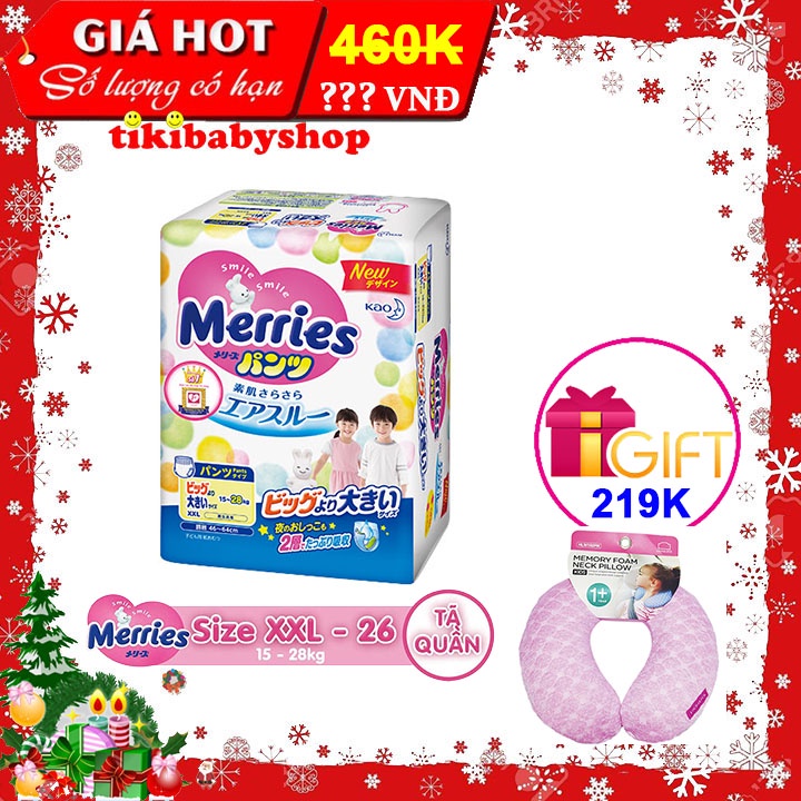 Tã Dán/ Tã Quần Merries NB90/ S82/ M64/ L54/ M58/ L44/ XL38/ XXL26 - Hàng Nhập Khẩu Chính Hãng SNB - Tặng kèm gối L&L