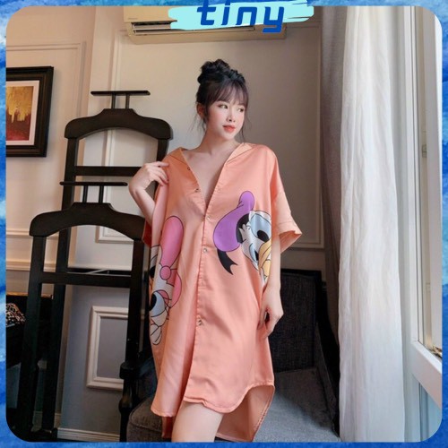 Đầm Váy Ngủ Sơ Mi Lụa - Đầm Mặc Nhà Sơ Mi Lụa Hoạt Hình Quyến Rũ chất satin cao cấp | BigBuy360 - bigbuy360.vn