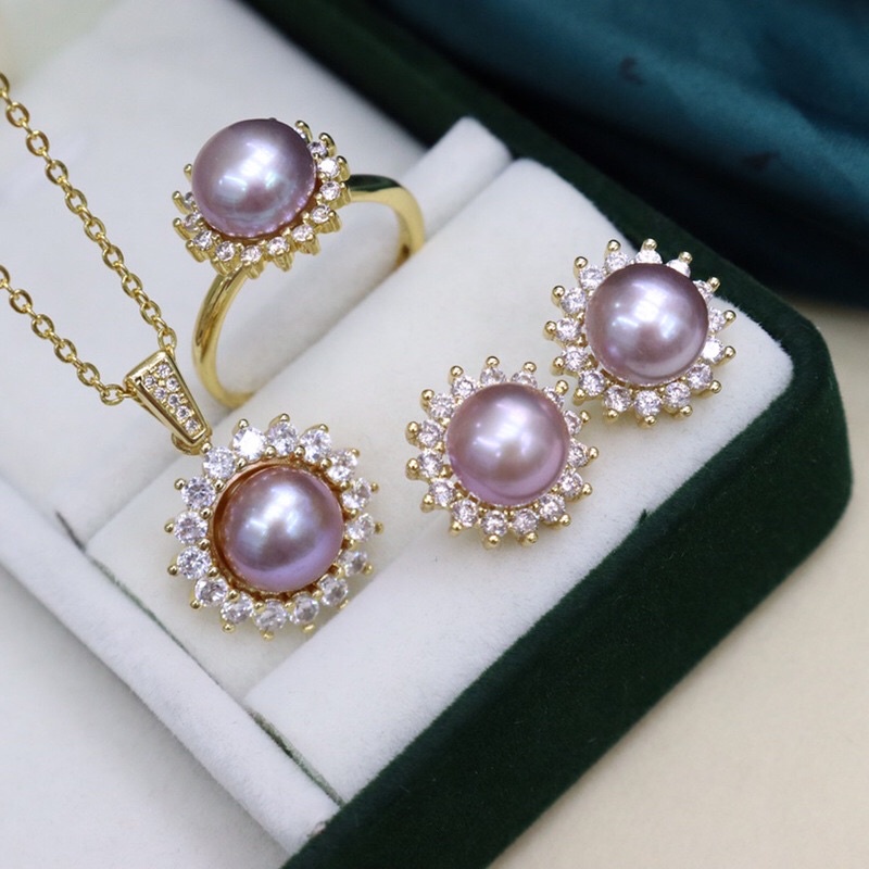 Bộ 3 món trang sức bạc đính hạt 9lysang trọng