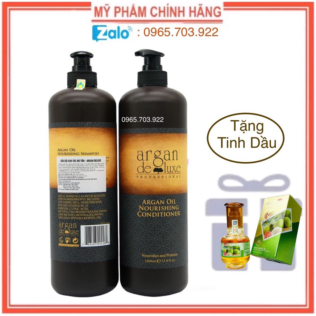 [ Tặng Tinh Dầu ] Dầu Gội Xả Argan Deluxe Nourishing Oil Phục Hồi Tóc Hư Tổn 1000mlx2