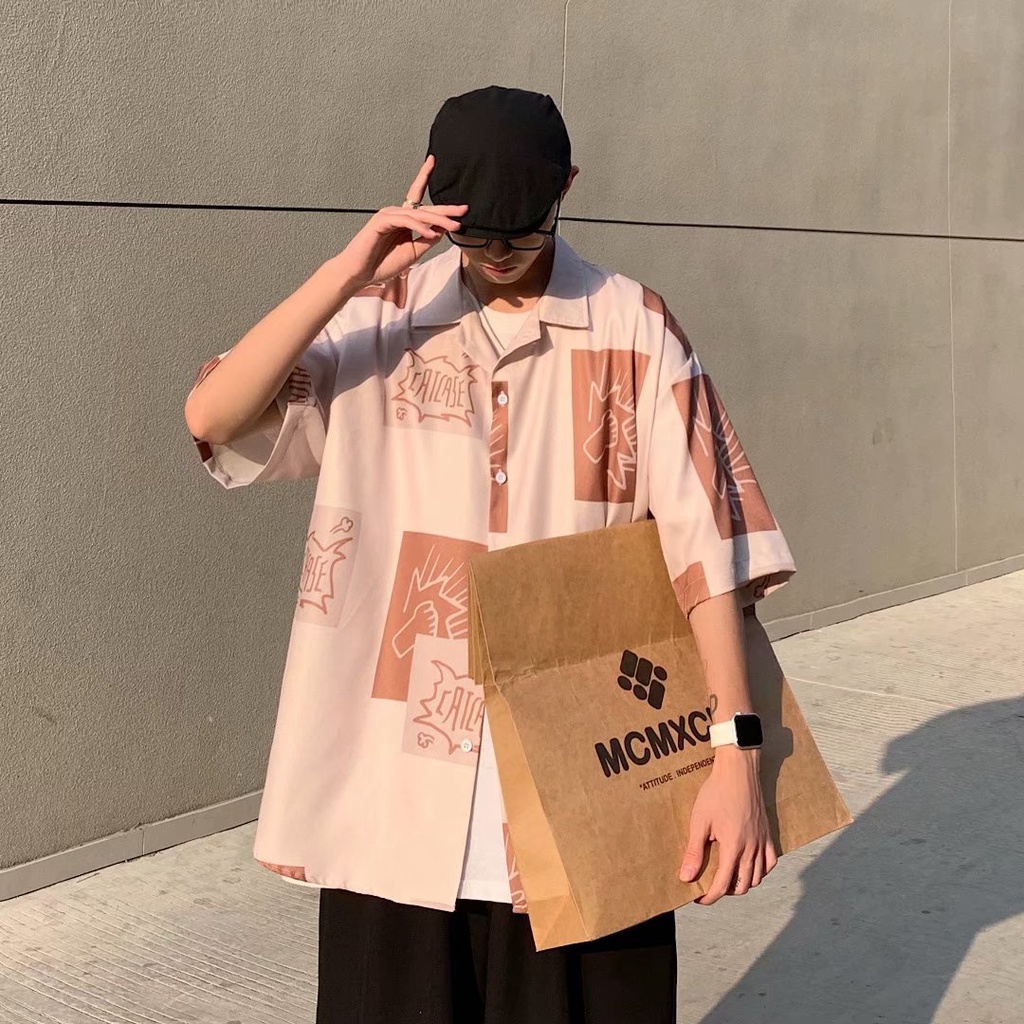 Áo sơ mi nam dáng rộng thời trang dành cho simple bigsize phong cách Hàn Quốc unisex shirt  bảng chữ cái in áo phong rộng nam
