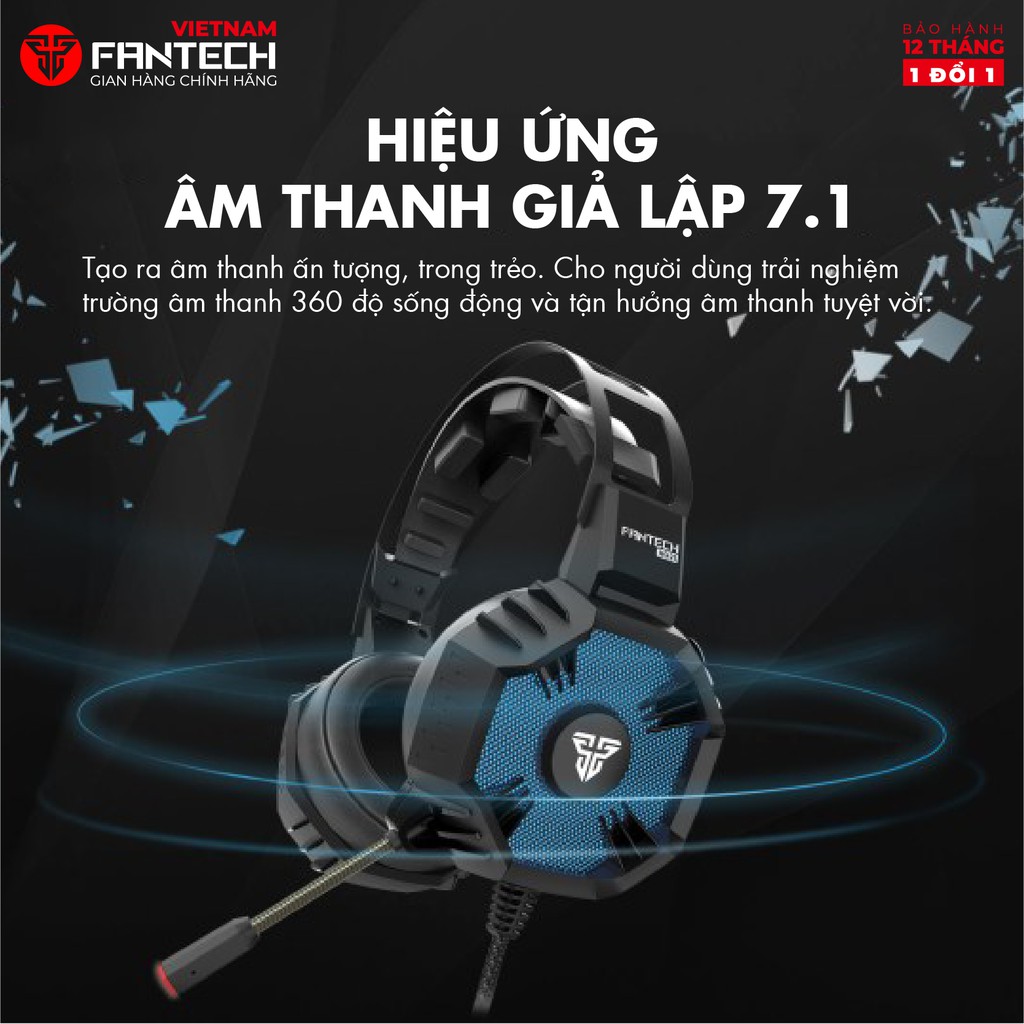 Tai nghe chơi Game chụp tai âm thanh vòm 7.1 LED RGB cho Game thủ FANTECH HG21 - Hãng phân phối chính thức