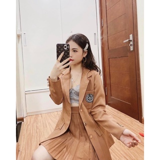 Set vest , chân váy xếp ly