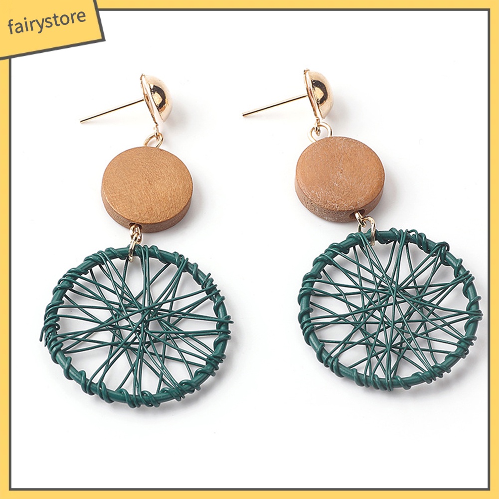 Khuyên Tai Gỗ Hình Vòng Bắt Giấc Mơ Phong Cách Vintage