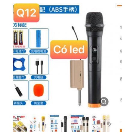 MICRO KHÔNG DÂY V12 CÓ MÀN HÌNH q12  jack 6.5 cho các loại  loa kéo
