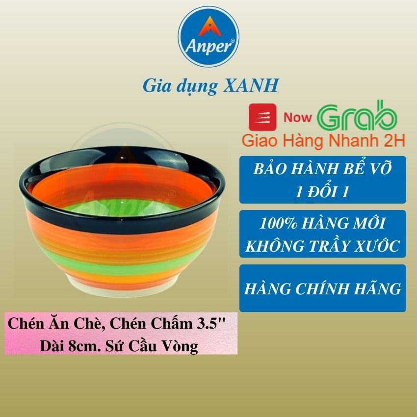 Combo 6 bát ăn cơm- 3 chén sứ chấm 8cm bát sứ hiện đại Anper chén nhỏ 7 sắc cầu vòng