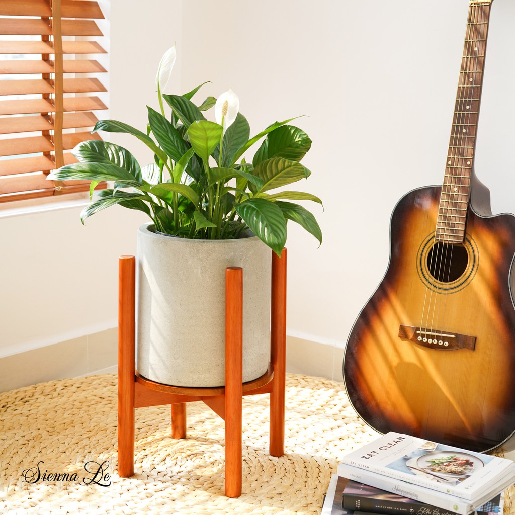 Chân Giá Đỡ Chậu Hoa Gỗ Cao Su Phong Cách Mid Century - Cao 40.6cm x Rộng 32.8cm - Phù Hợp Chậu Hoa Có Đường Kính 26.7cm