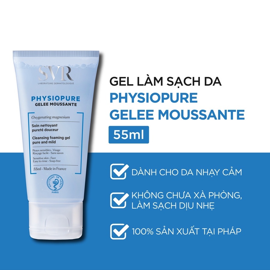 Gel rửa mặt cho da nhạy cảm SVR Physiopure Gelee Moussante 55ml-200ml