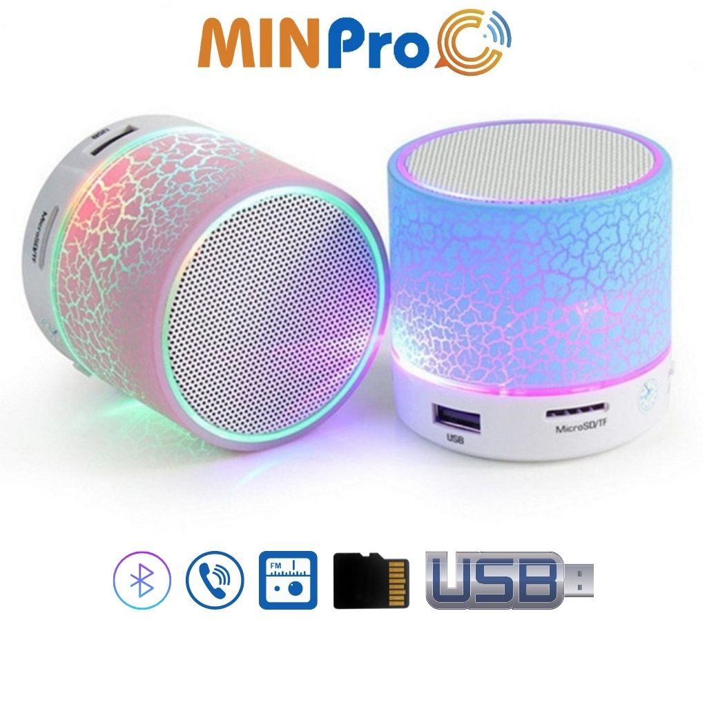 Loa bluetooth mini không dây MINPRO giá rẻ nghe nhạc, cắm usb thẻ nhớ đa năng có đèn LED, âm thanh chất lượng tốt