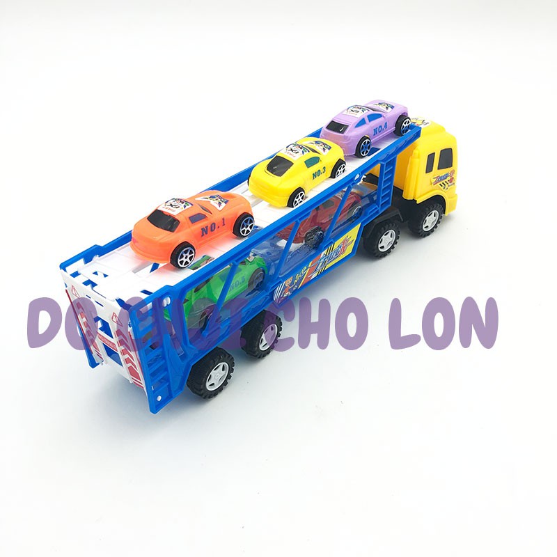 Đồ chơi xe tải đầu kéo 2 tầng chở 5 xe hơi bằng nhựa chạy trớn 0505-2