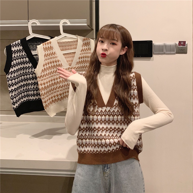 Áo Dệt Kim Không Tay Cổ Chữ V Ấm Áp Phong Cách Hàn Quốc | BigBuy360 - bigbuy360.vn