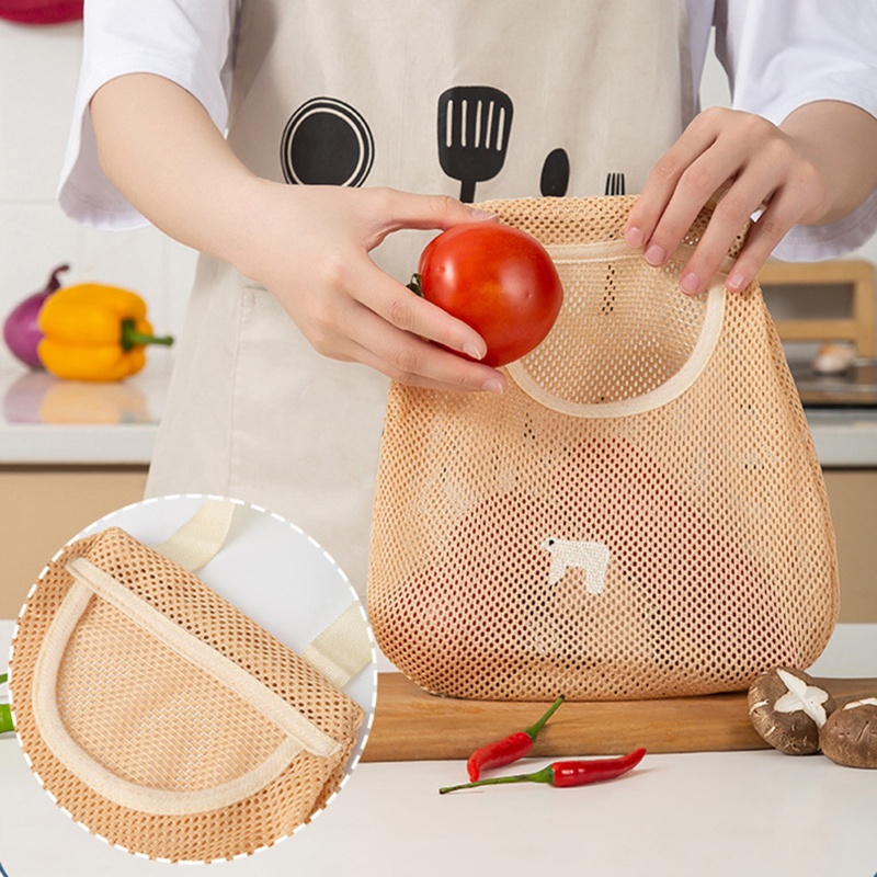 Túi Lưới Đựng Hành Tỏi Rau Củ Quả Treo Tường Tái Sử Dụng Được