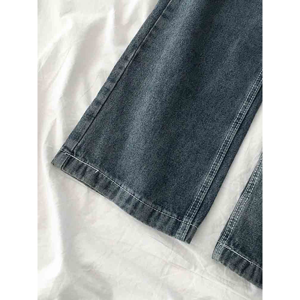 Quần jean cạp cao ống suông rộng ulzzang 3525 | BigBuy360 - bigbuy360.vn