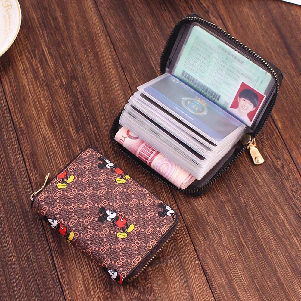 Ví ngắn đựng thẻ đa năng in họa tiết chuột Mickey phong cách Hàn Quốc cổ điển thời trang tùy chọn màu sắc cho nữ