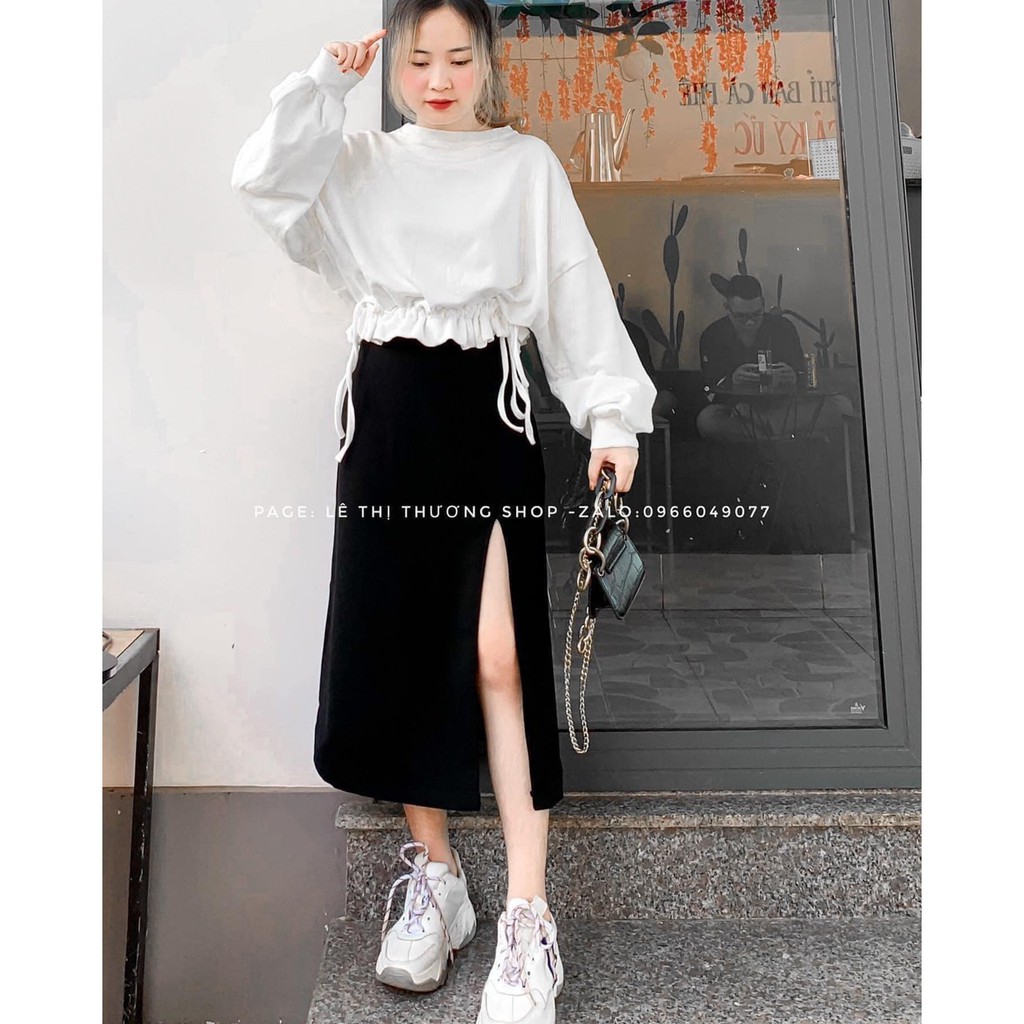 SET BỘ VÁY XẺ + CROPTOP TAY PHỒNG RÚT DÂY | BigBuy360 - bigbuy360.vn