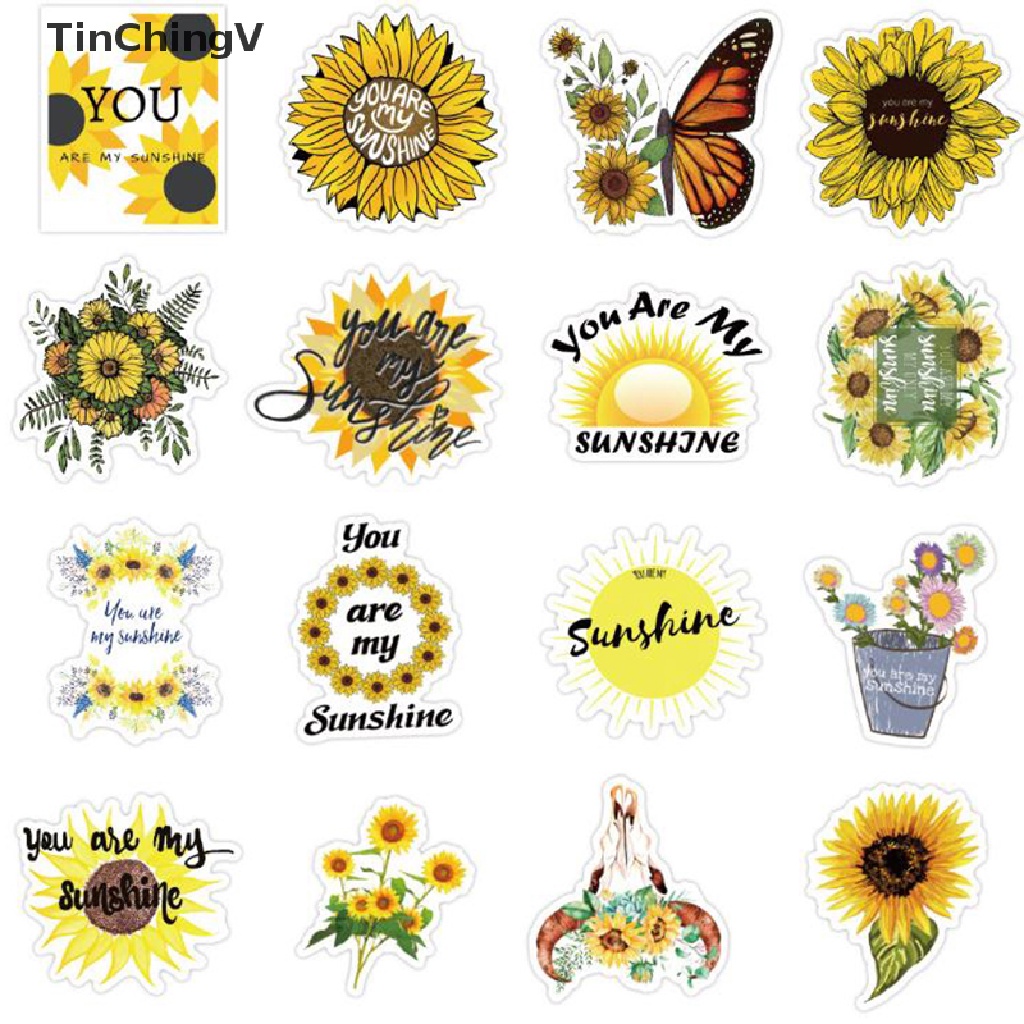 Bộ 50 Miếng Dán Trang Trí Laptop / Ván Trượt / Ván Trượt / Hành Lý Hình Hoa Hướng Dương you are my sunshine