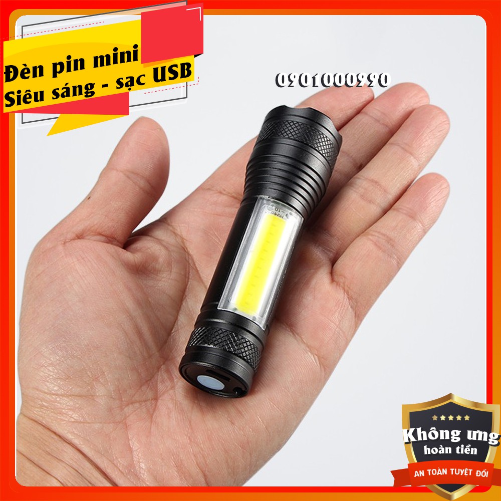 ⚡RẺ VÔ ĐỊCH⚡Đèn pin mini siêu sáng - 3 chế độ sáng Zoom được - Sạc USB - có hộp đựng - Tiện dụng đi du lịch, đi phượt