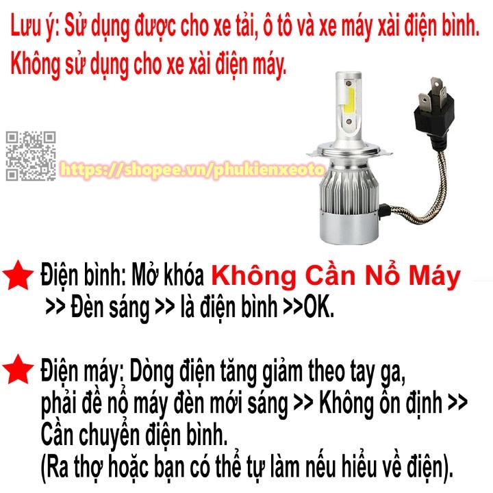 Đèn pha Led xe máy ô tô C6 siêu sáng 36W