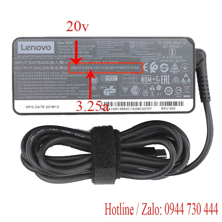 Sạc laptop Lenovo 20v 3.25a chân usb c bảo hành 1 năm