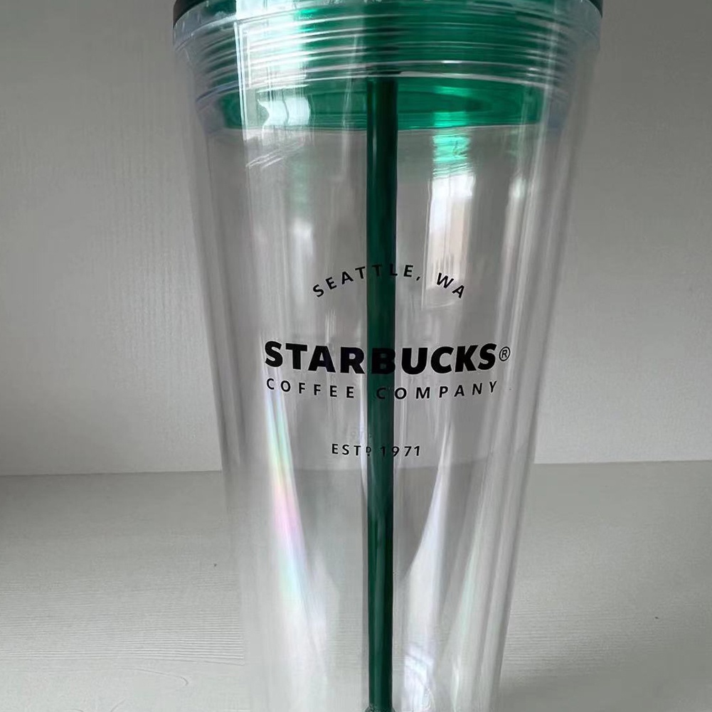 Cốc Nhựa Trong Suốt Hai Lớp Starbucks Cốc Nước Sáng Tạo Thiết Kế Ống Hút Bằng Nhựa Pp Cốc Có Ống Hút Thoải Mái 710ml/24oz | Cici01