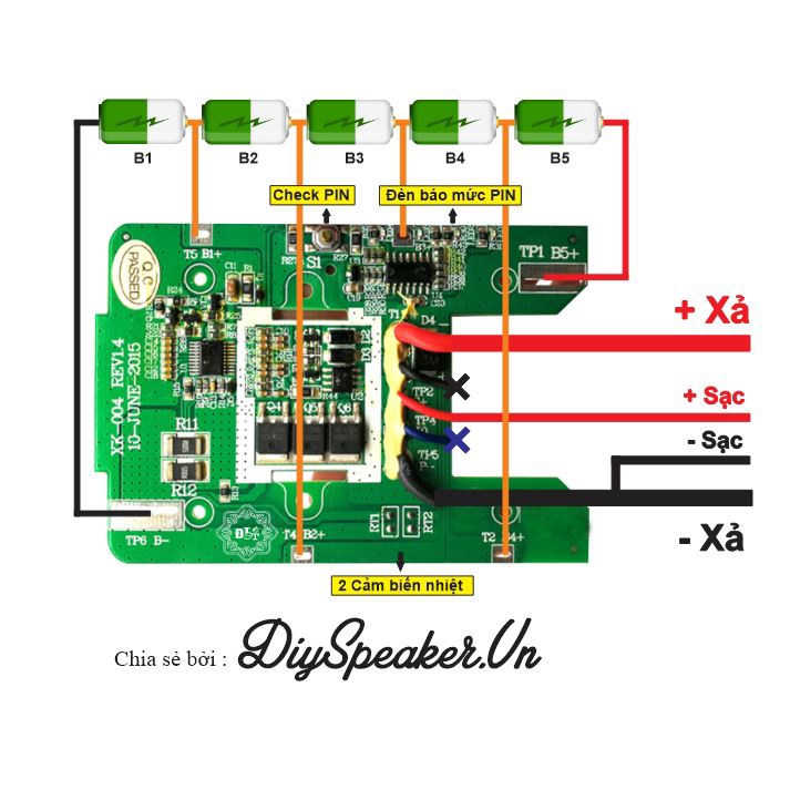 Mạch bảo vệ pin lithium 5S series 18650 bảo vệ, cân bằng, sạc xả, xả liên tục 30A, có tích hợp báo pin