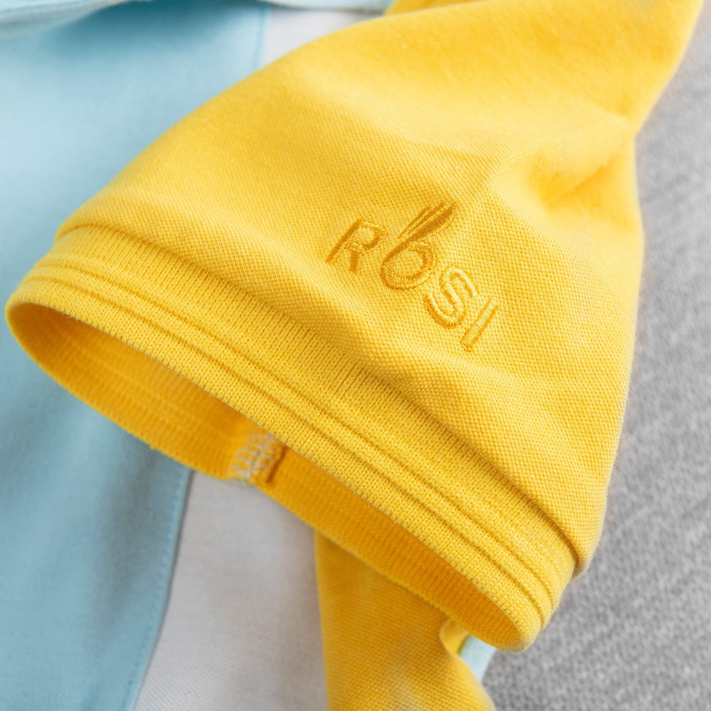Áo thun nam cao cấp Rosi PL01 cổ polo tay bo ngắn,vải cotton cá sấu phối màu xanh vàng,dáng ôm (Slimfit) trẻ trung. | BigBuy360 - bigbuy360.vn