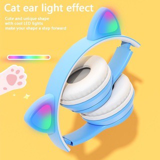 Tai nghe mèo bluetooth chụp tai cao cấp, Tai nghe mèo hồng dễ thương có micro đàm thoại, chơi game. Headphone phát sáng