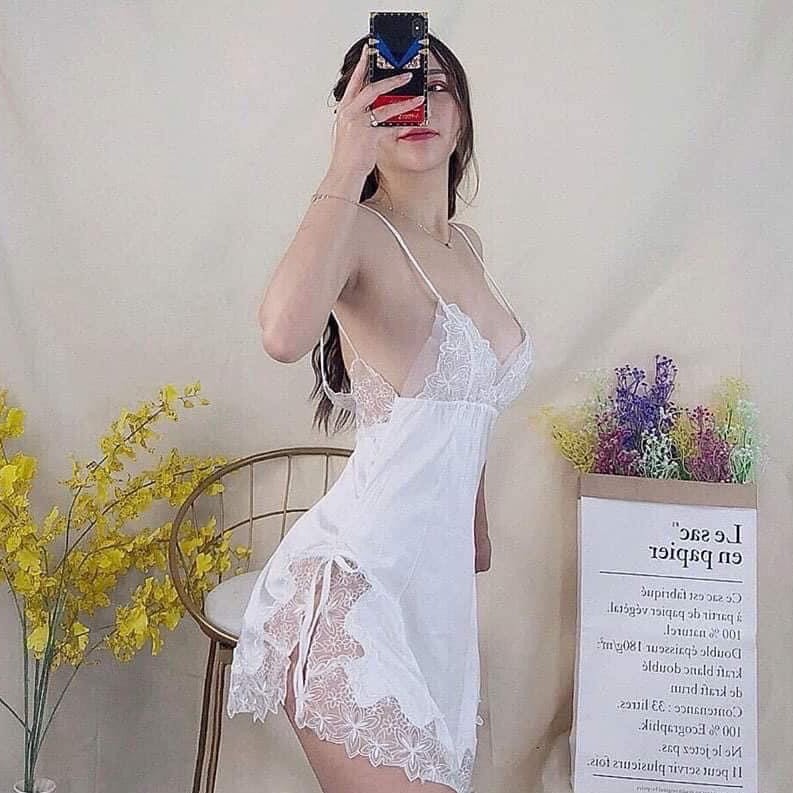 Váy ngủ sexy lụa phối ren cao cấp xẻ hông tinh tế form ngắn quyến rũ