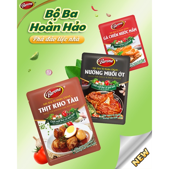 Xốt Gia Vị Hoàn Chỉnh Barona Thịt Cá Bò Kho Rim Nướng/Gà Chiên Nước Mắm/Cà Ri Gói 80Gam Chính Hãng