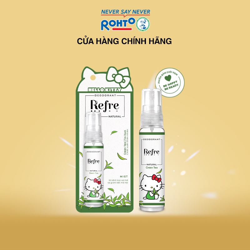 Xịt Khử Mùi Refre x Hello Kitty Natural Green Tea (Hương Trà Xanh) 30ml