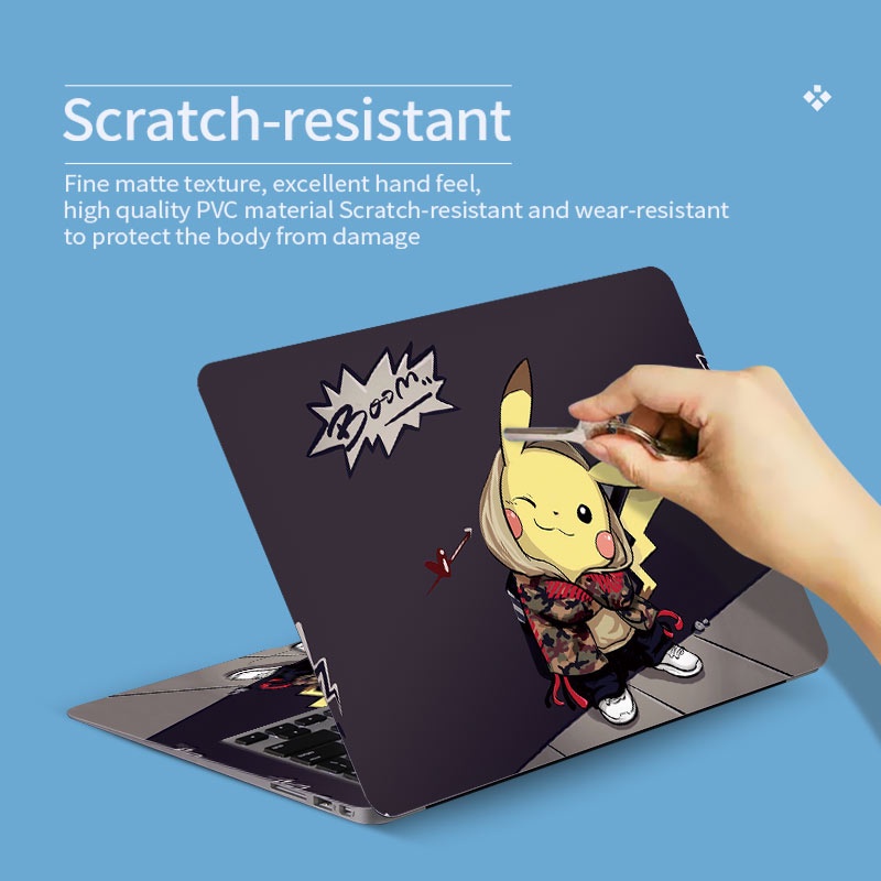 Miếng dán trang trí laptop Macbook/Dell/HP/Acer/Asus in hình Pikachu hoạt hình 12/13/14/15/17 inch DIY