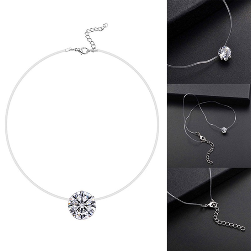 Vòng cổ dây kiểu câu cá vô hình đính đá zircon nhân tạo thời trang đơn giản
