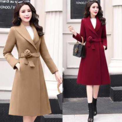 Áo Khoác Dạ Dáng Dài Có Đai Phối Hoa Cao Cấp Thanh Lịch Hàng Quảng | BigBuy360 - bigbuy360.vn