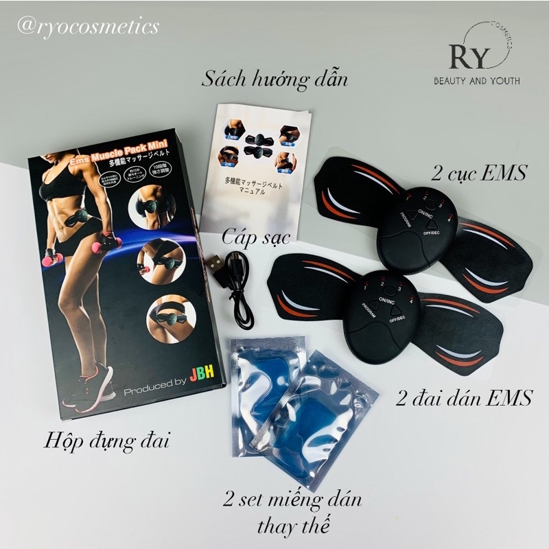 [Tặng kèm dán thay thế] Set 2 Đai Rung Massage Đa Năng EMS Muscle Pack Mini JBH Nhật Bản