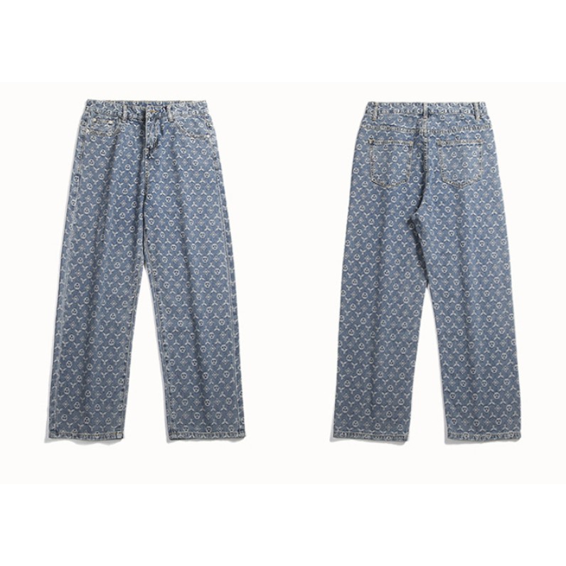 Quần Jean Nam Ống Rộng LV 3S SPO, HOẠ TIẾT THÊU LV 3 Sao, ống suông rộng style hàn quốc - Hàng Cao Cấp Loại 1 vải dày