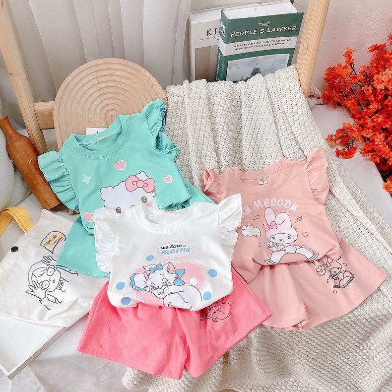 (8-18kg) Bộ Quần Áo Cộc Tay bé gái hình mèo dễ thương QATE929