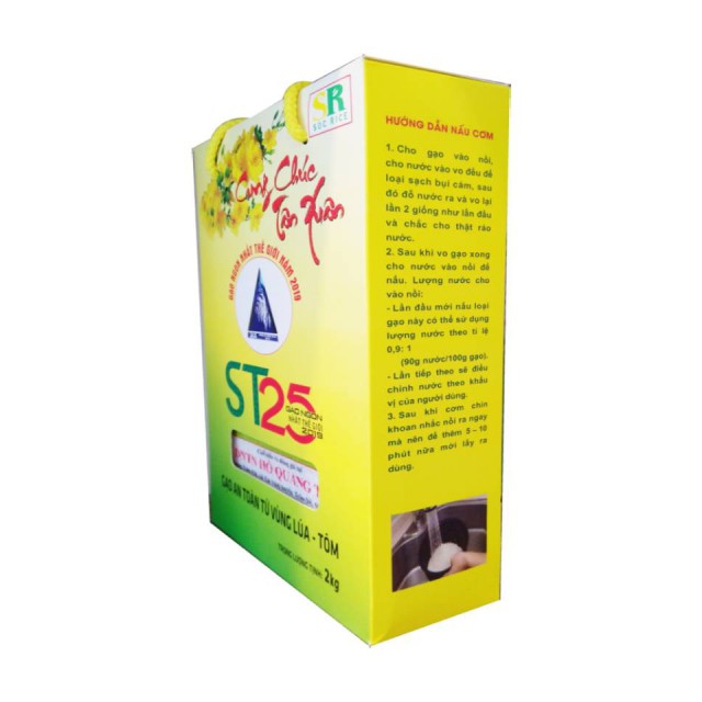 GẠO ST25 LÚA TÔM hộp 2kg - Chính hãng ông Cua - Gạo ngon nhất thế giới 2019 - Quà biếu lễ Tết