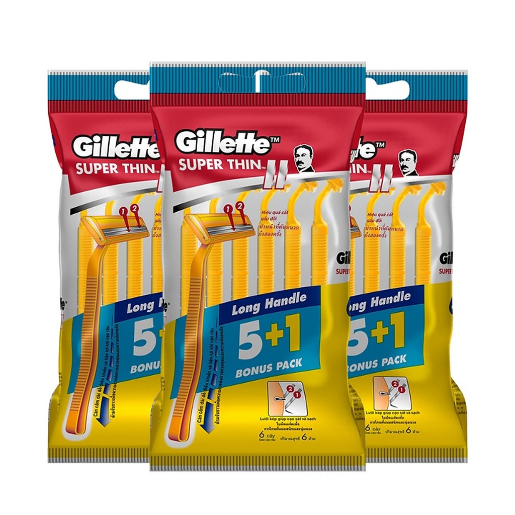 Dao Cạo Gillette Super Thin II - Dao cạo râu Gillette cán vàng túi 5 + 1 cái