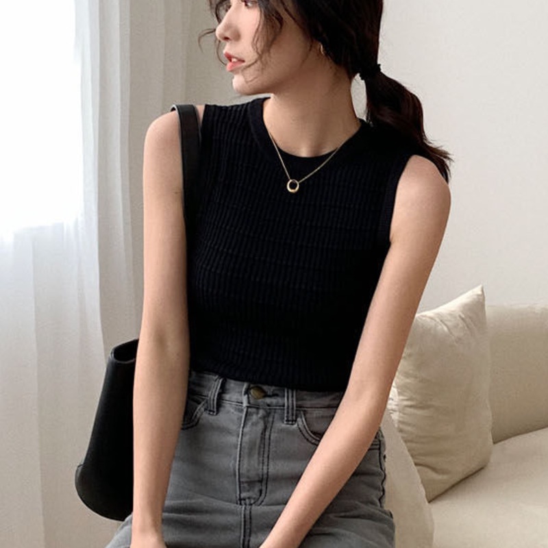 Áo Len Không Tay Màu Sắc Đơn Giản Cho Nữ 156510 Áo Camisole Cổ Tròn Ôm Dáng Đơn Giản Hợp Thời Trang