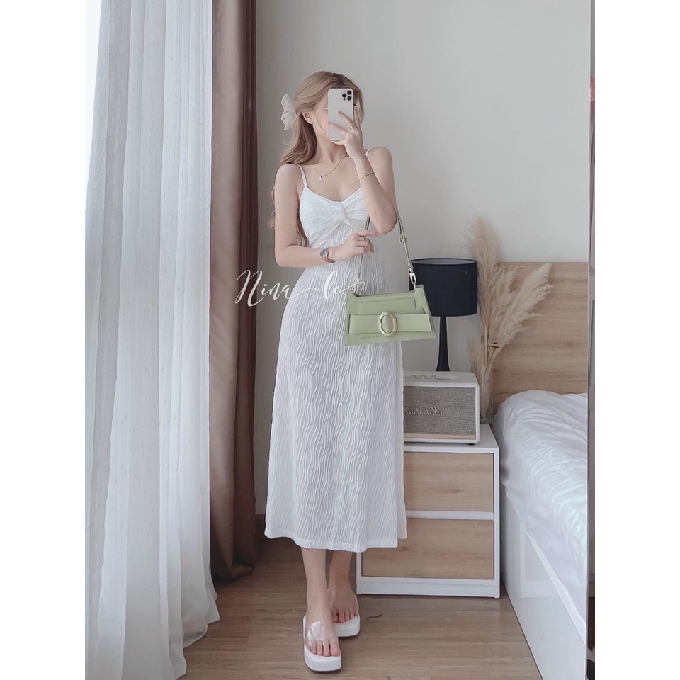 [Miễn Phí Ship 50K-GIAN HÀNG CHÍNH HÃNG] Đầm nữ thời trang mặc đi chơi, Đầm maxi bánh bèo thun xốp hai dây như hình 100%